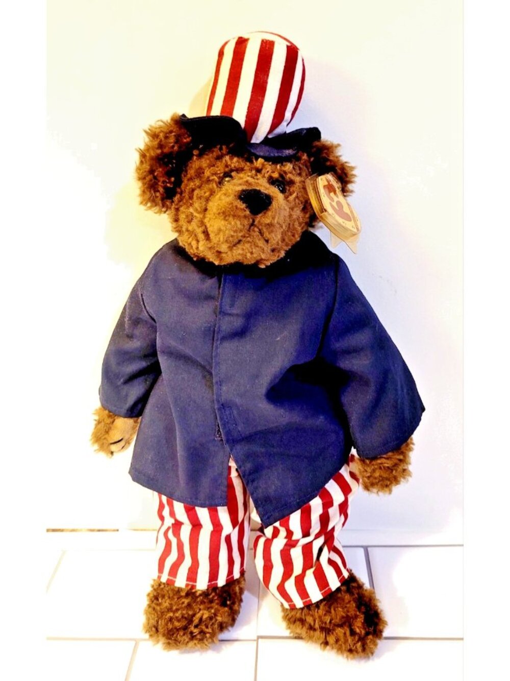 TY SAMUEL Large Brown Plush Bear Patriotic 4th of July collectible toy Americana